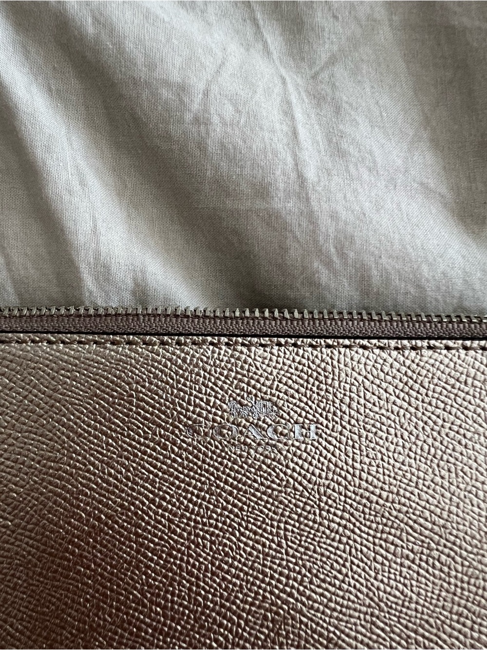 Coach Metallic Silver Wristlet with Black Strap